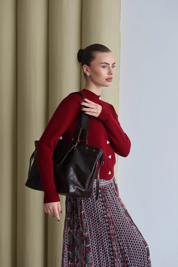 Kadın Deri Tote Omuz Çantası Big City - Kahve