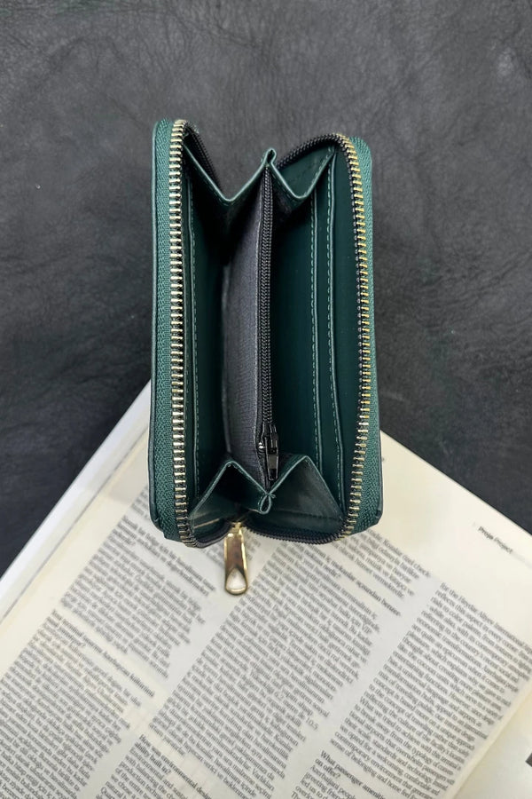 Desenli Fermuarlı Cüzdan - Yeşil
