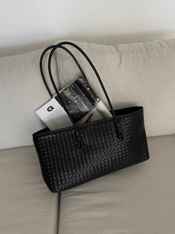 Örgü Desenli Tote Çanta Lizbon - Siyah