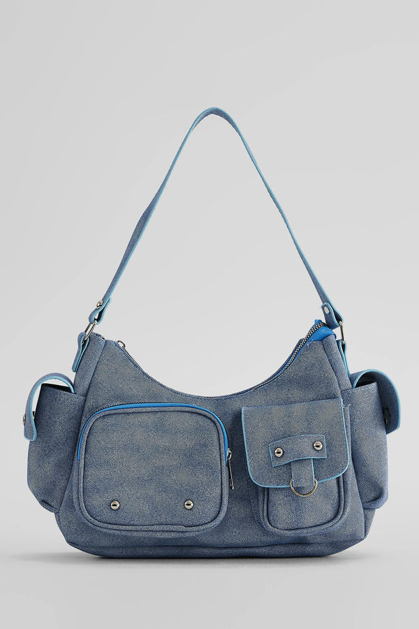 Kadın Çok Cepli Omuz Çantası Poli - Kot