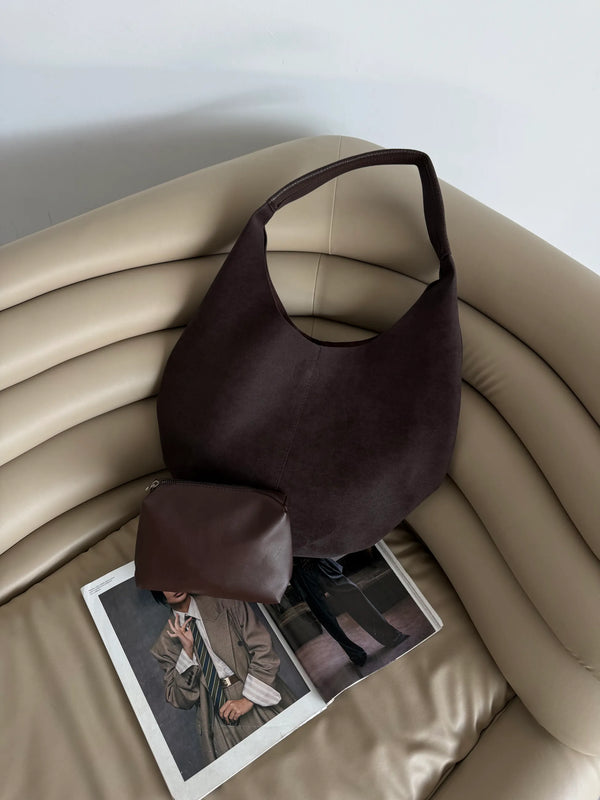 Kadın Süet Deri Çift Taraflı Omuz Çantası Bond - Kahve