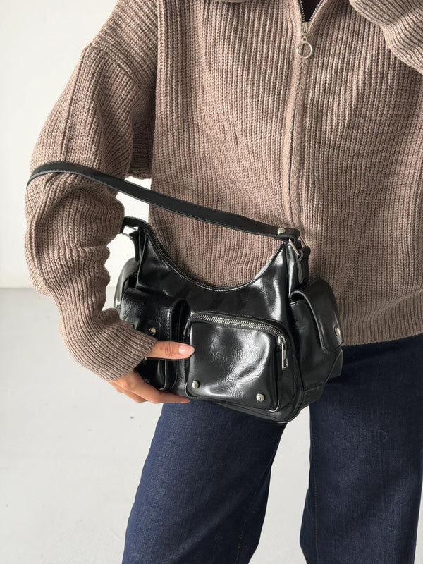 Kadın Çok Cepli Omuz Çantası Poli - Siyah