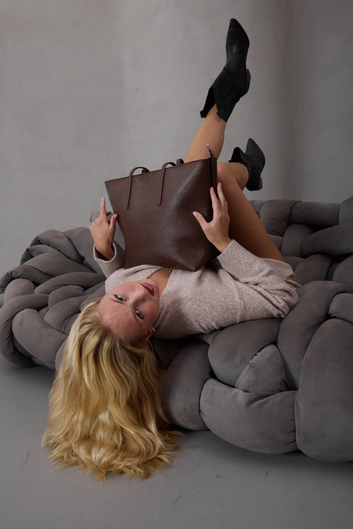 Kadın Fermuarlı Çift Saplı Shopper Omuz Çantası Sable - Kahve