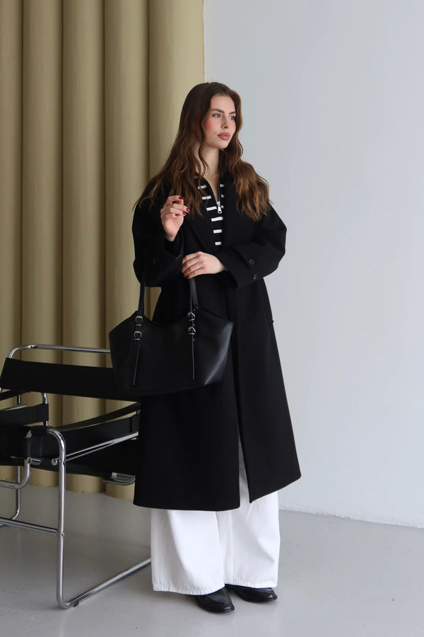 Kadın Toka Detaylı Fermuarlı Omuz Çantası Riva - Siyah