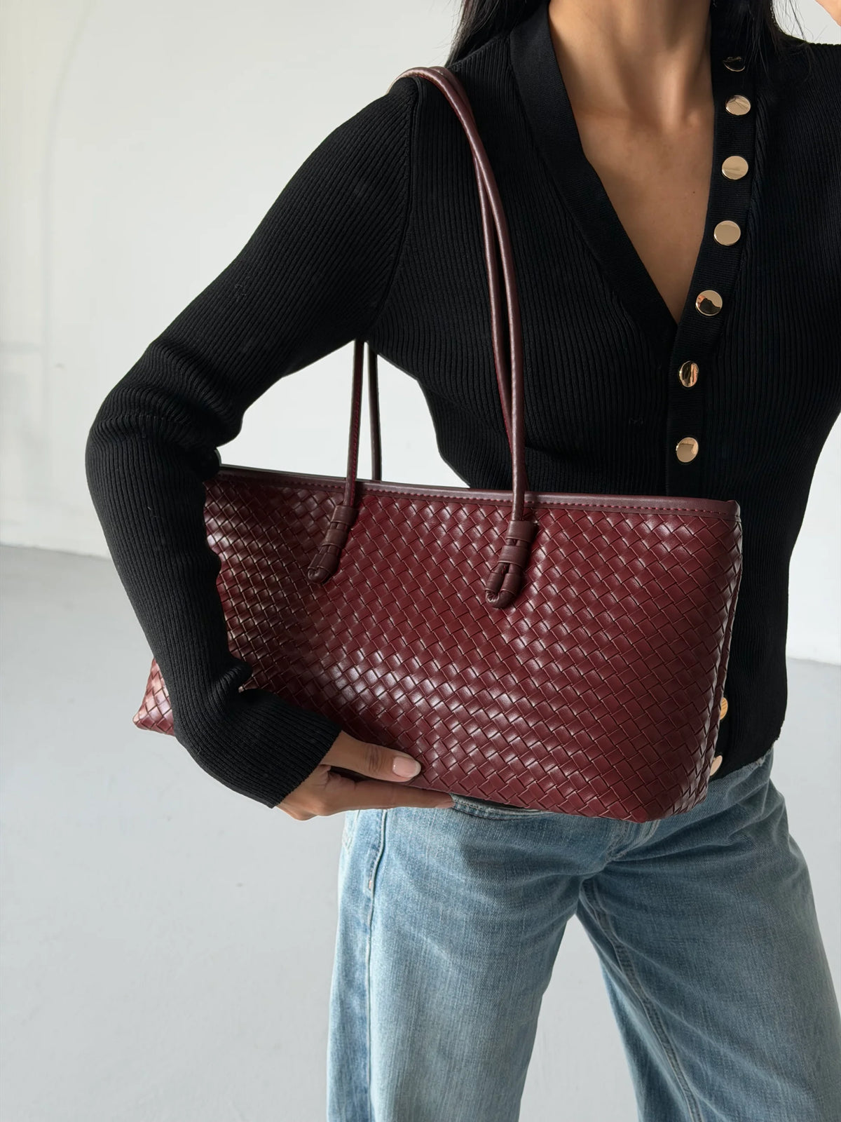 Örgü Desenli Tote Çanta Lizbon - Bordo