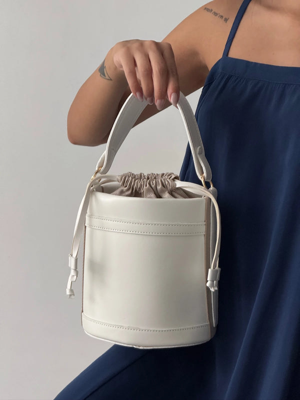 Kadın Büzgülü Çapraz Askılı Omuz Çantası Mason - Beyaz
