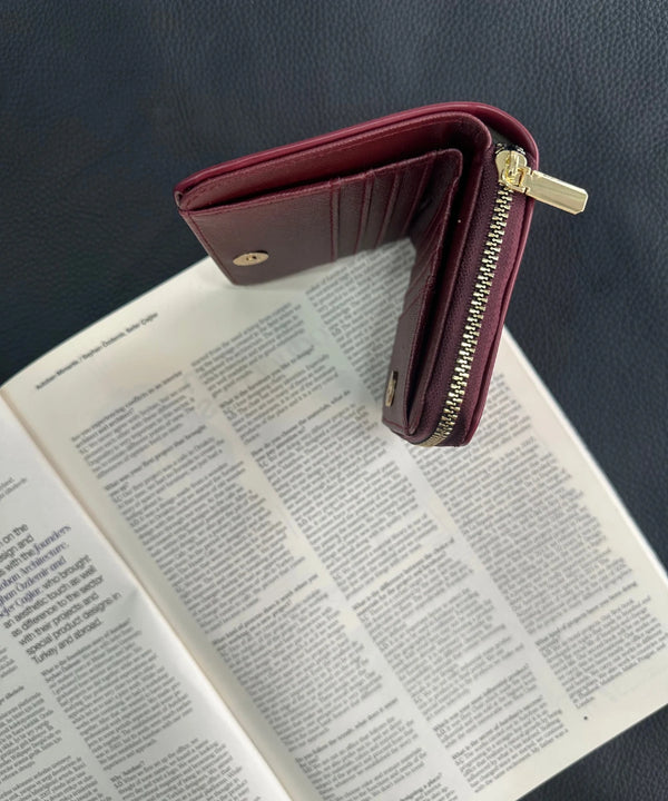Kadın Fermuarlı Çiçek Detaylı Cüzdan - Bordo