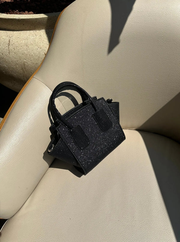 Kadın Fermuarlı Çapraz Askılı Omuz Çantası Eleni - Simli Siyah