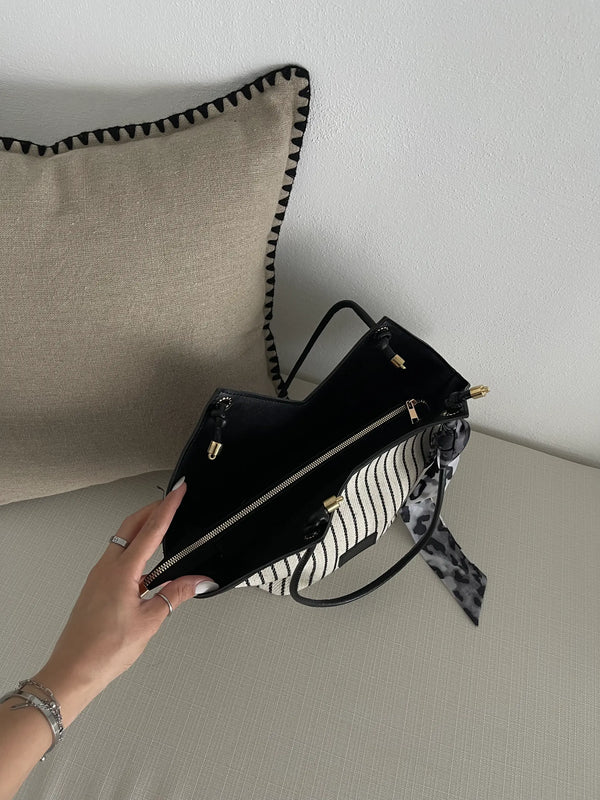 Kadın Keten Kumaş Omuz Çantası Node  - Siyah