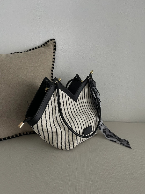 Kadın Keten Kumaş Omuz Çantası Node  - Siyah