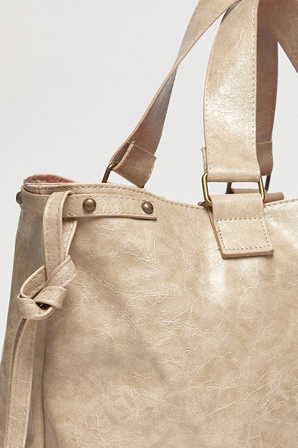 Kadın Deri Tote Omuz Çantası Big City - Krem