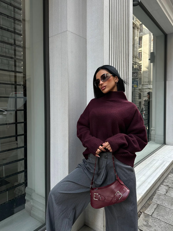 Kadın Kemer Detaylı Baget Omuz Çantası Glove - Bordo