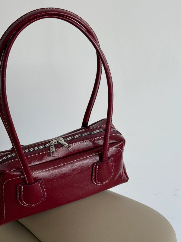 Kadın Fermuarlı Dikiş Detaylı Omuz Çantası Ower - Bordo