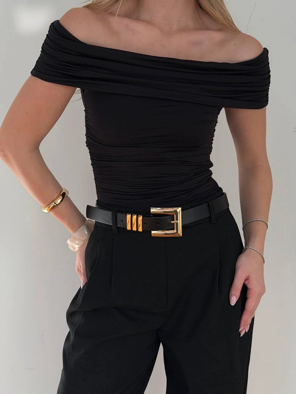 Kadın Köşe Tokalı Suni Kemer - Siyah