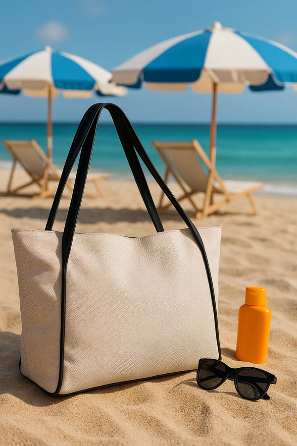 Kadın Fermuarlı Keten Omuz Çantası Daris - Siyah hasır