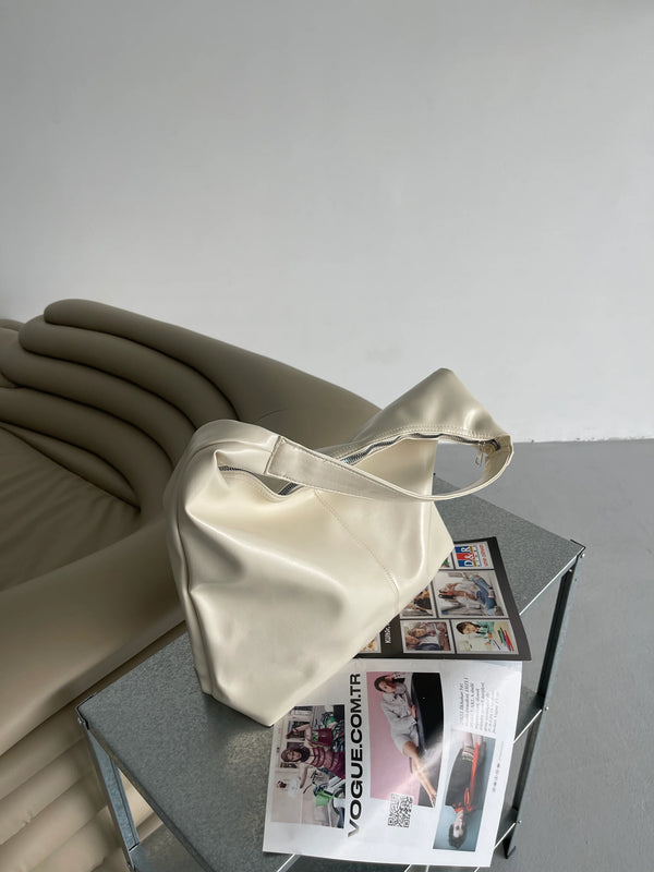 Kadın Salaş Fermuarlı Omuz Çantası Nora - Krem