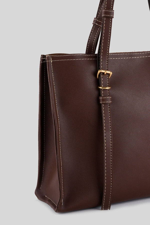 Kadın Dikiş Detaylı Tote Çanta Big Samba - Kahve