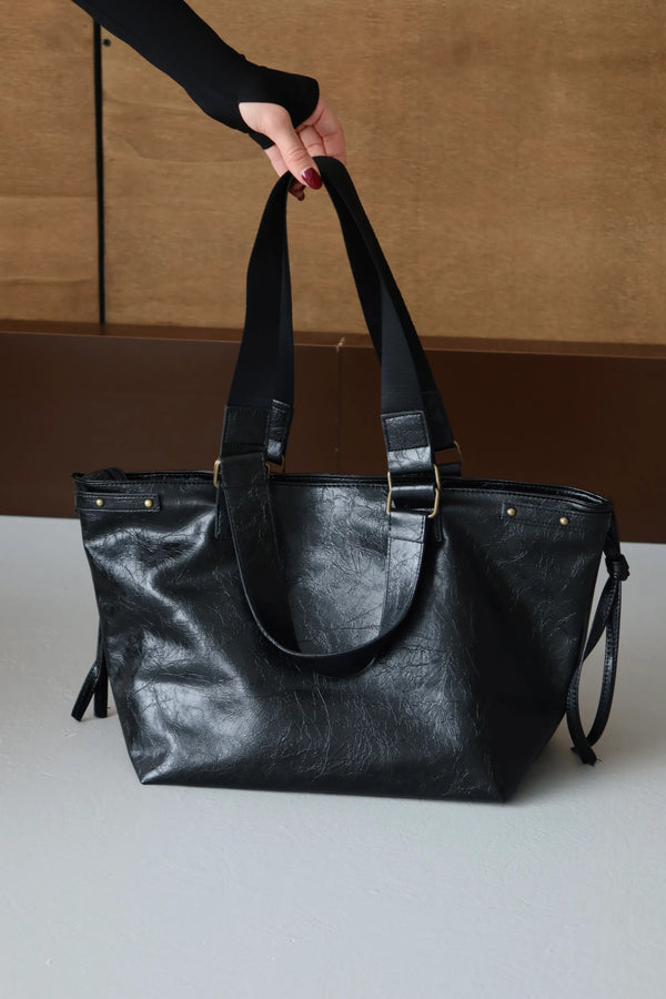Kadın Deri Tote Omuz Çantası Big City - Siyah