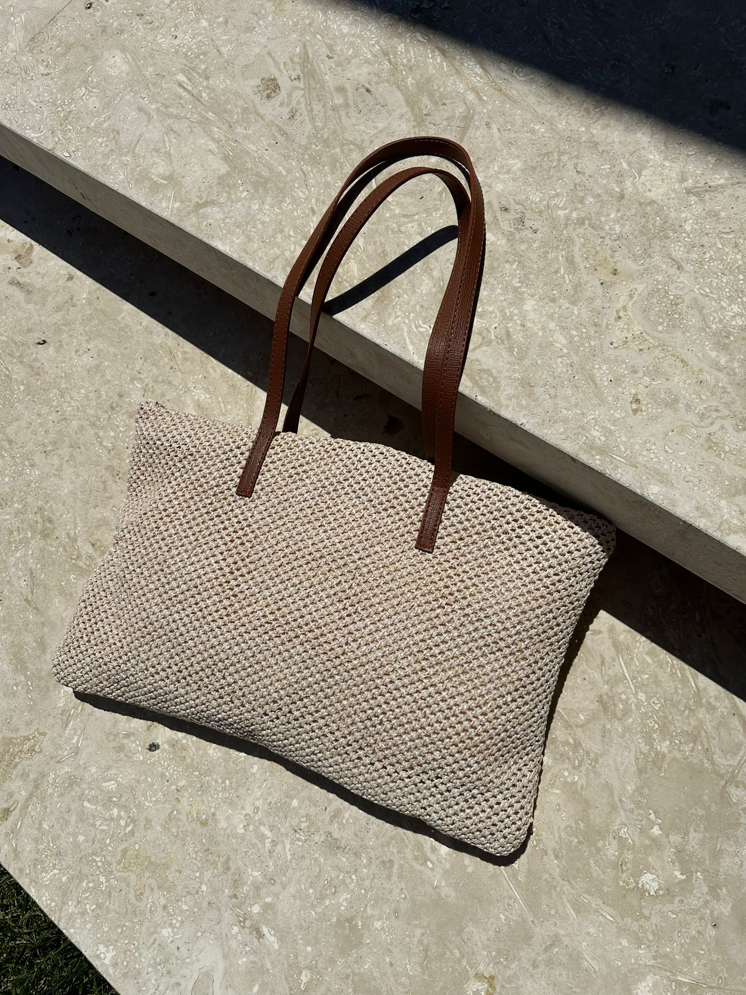 Kadın Fermuarlı Örme Hasır Omuz Çantası Palm - Hasır