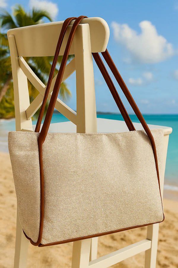 Kadın Fermuarlı Keten Omuz Çantası Daris - Taba Hasır